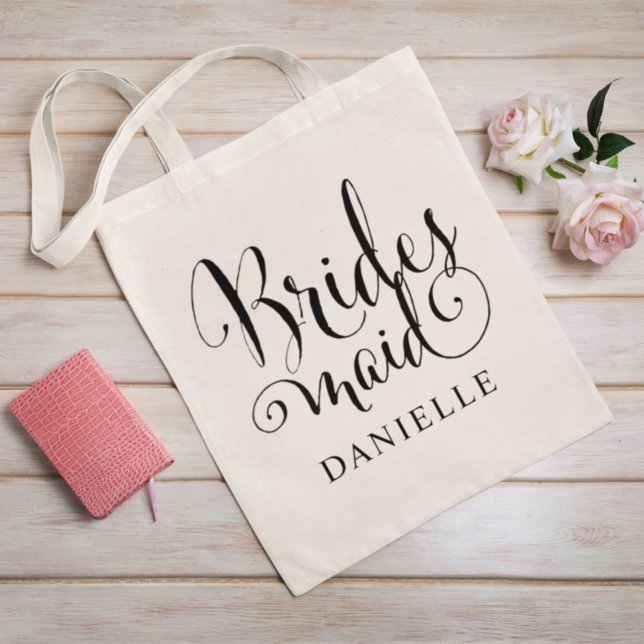 Tote Bag Mariage personnalisé de script noir de Bridesmaid (Créateur téléchargé)