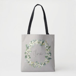 Tote Bag Mariage personnalisé Greige Snowberry+Eucalyptus