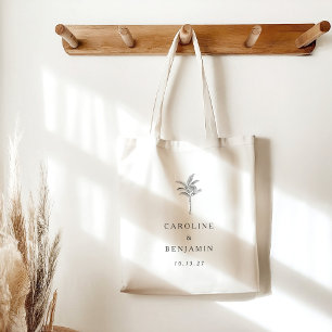 Tote Bag Mariage personnalisé minimaliste Ecru Palm Tree Li