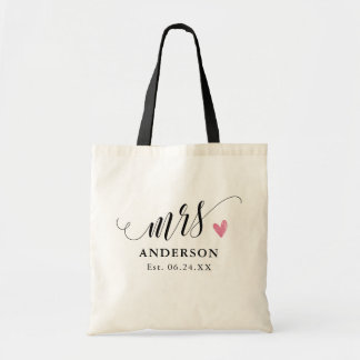 Tote Bag Mariage personnalisé moderne Mme Black Script Newl