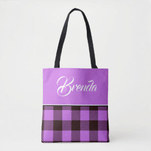 Tote Bag Mariage Personnalisé Nom Tartan Noir Orchidée