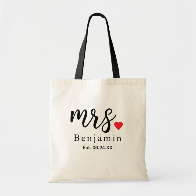Tote Bag Mariage personnalisé script Mme Black moderne (Devant)