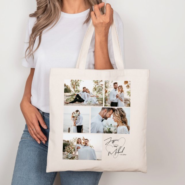 Tote Bag Mariage Photo Calligraphie Collage Keepsaké (Créateur téléchargé)