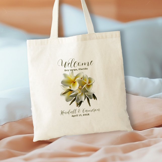 Tote Bag Mariage Plumeria Jaune Bienvenue Personnalisé (Créateur téléchargé)