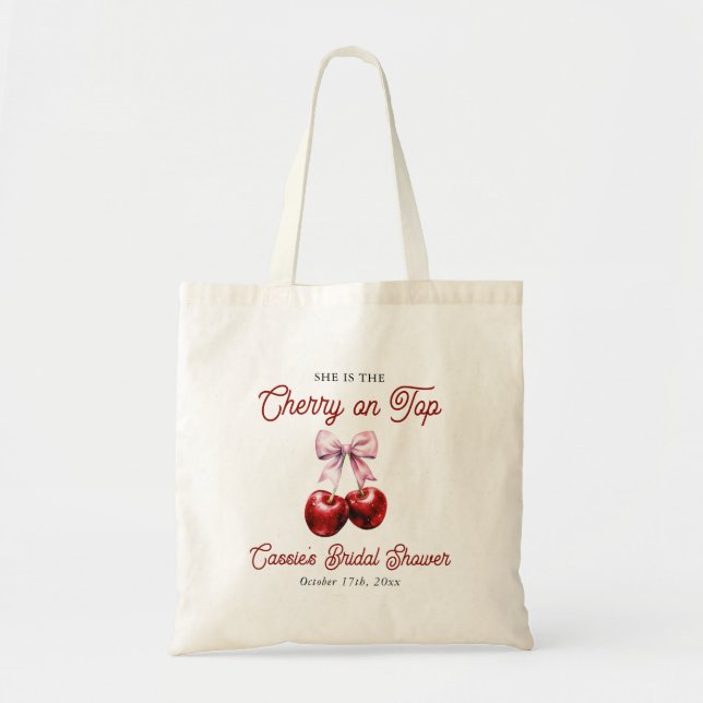 Tote Bag Mariage Rose Moderne Cerise sur le dessus Fête de  (Devant)