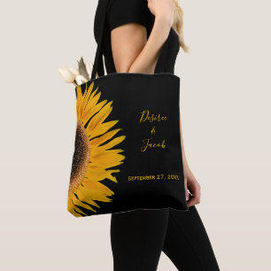 Tote Bag Mariage rustique Elegant Jaune Tournesol Noir