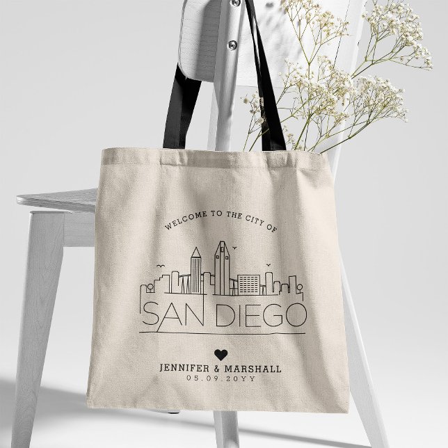 Tote Bag Mariage San Diego | Skyline stylisée (Créateur téléchargé)