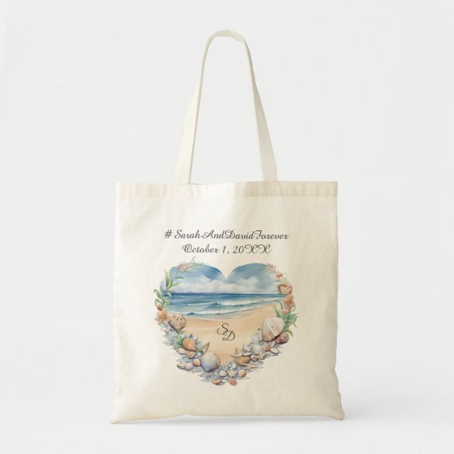 Tote Bag Mariage sur la plage bleue (Devant)