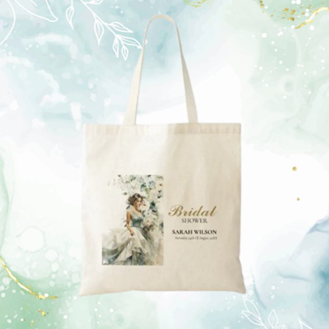 Tote Bag Mariage Thème Eucalyptus Bleu Poussiéreux (Dusty Blue Eucalyptus Greenery Bridal Shower Tote Bag Gift)