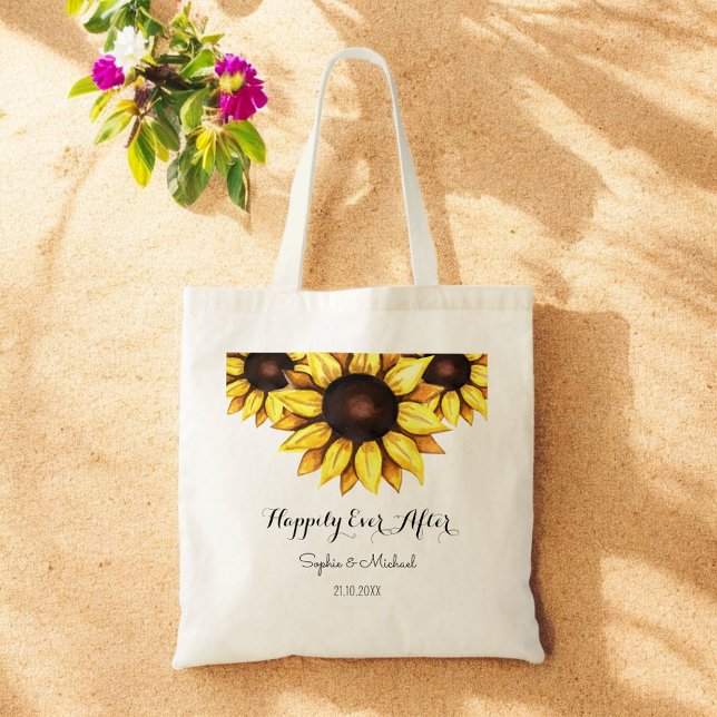 Tote Bag Mariage Tournesol Floral Heureux à Jamais (Créateur téléchargé)