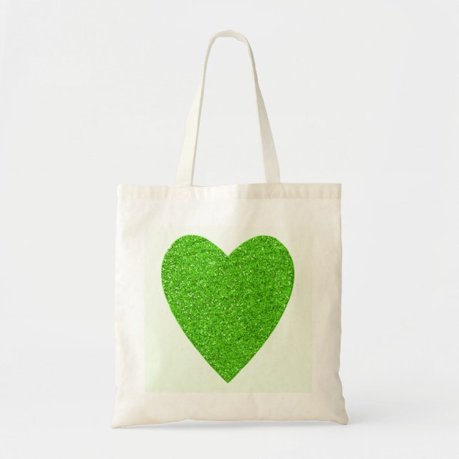 Tote Bag Mariage vert de coeur de parties scintillantes (Devant)