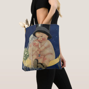 Tote Bag Mariage Vintage, joli marié et mariée sur une Lune