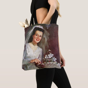 Tote Bag Mariage Vintage, Mariée coupant le gâteau de maria
