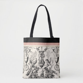 Tote Bag Marie Antoinette Toile de Jouy-black red