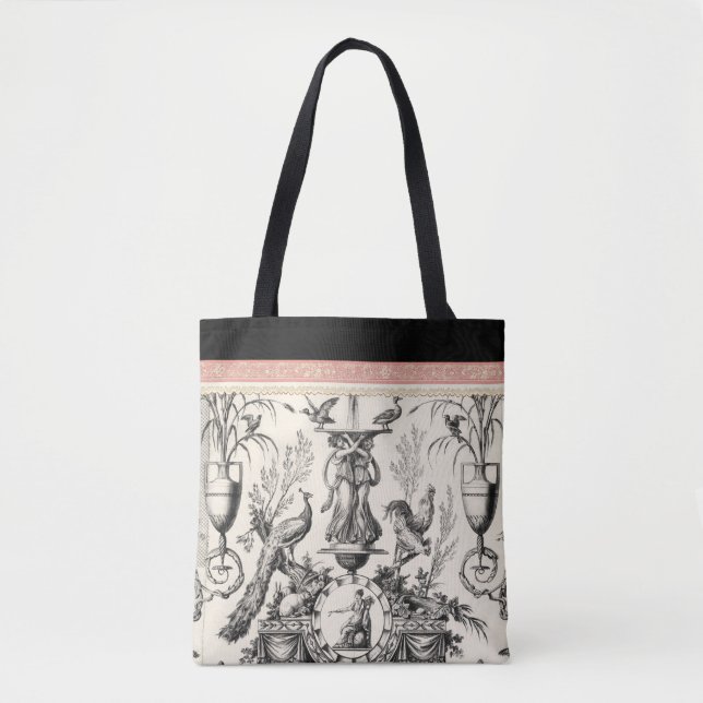 Tote Bag Marie Antoinette Toile de Jouy-black red (Devant)