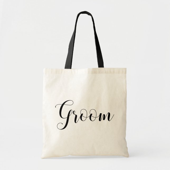 Tote Bag Marié. Écriture élégante mariage noir et blanc (Devant)
