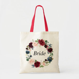 Tote Bag mariée à couronne florale de la marine de Bourgo