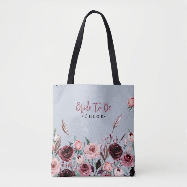 Tote Bag Mariée À Être Fourre-tout | Dusty Blue et Bourgogn (Devant)