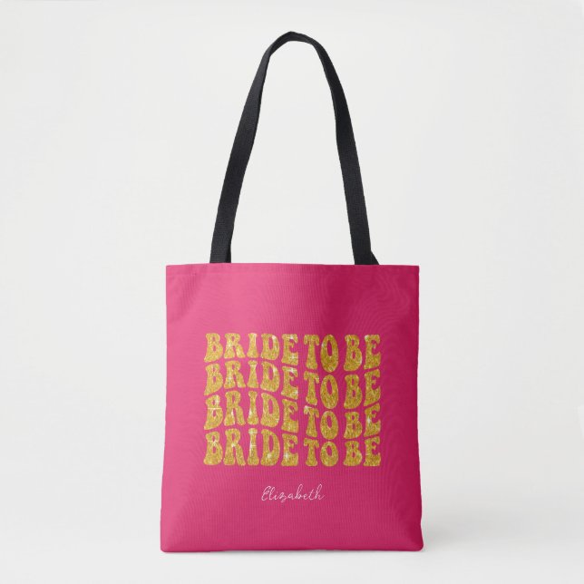 Tote Bag Mariée à être Gold Parties scintillant Texte avec  (Devant)