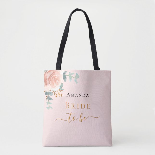 Tote Bag Mariée à être rose or floral eucalyptus rose chic (Devant)