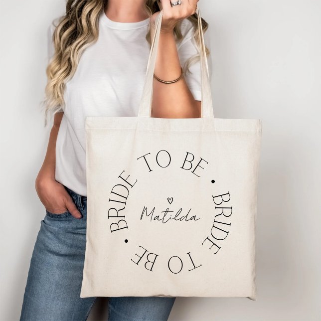 Tote Bag Mariée À Venir Cœur Noir Calligraphie Script Maria (Créateur téléchargé)