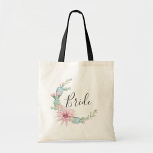 Tote Bag Mariée. Aquarelle succulente. Mariage cactus