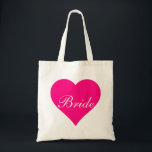Tote Bag Mariée au cœur rose<br><div class="desc">Ce sac fourre-tout personnalisé avec monogramme de nom mignon et vintage est la meilleure idée de cadeau pour la mariée et les demoiselles d'honneur aux mariages.</div>