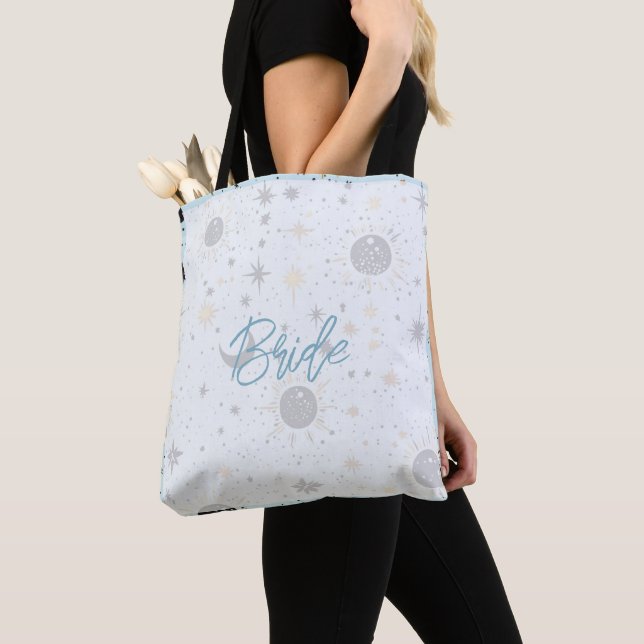 Tote Bag Mariée Céleste Bleu Or Noir (De près)