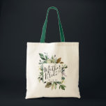 Tote Bag Mariée de la mère de la mariée en verdure rustique<br><div class="desc">Élégant et doux cadre botanique de verdure aquarelle rustique avec calligraphie moderne et tote bag de typographie classique pour votre mère.</div>