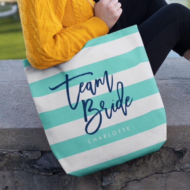 Tote Bag Mariée de l'équipe bleue Preppy Turquoise et White (Créateur téléchargé)