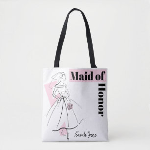 Tote Bag Mariée de mode Demoiselle d'honneur rose Nom rose