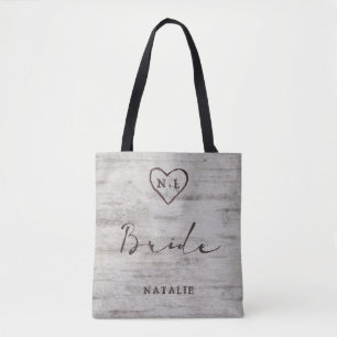 Tote Bag Mariée de monogramme de Birch Rustique