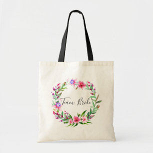 Tote Bag Mariée d'équipe. Mariage à fleurs tropicales aquar