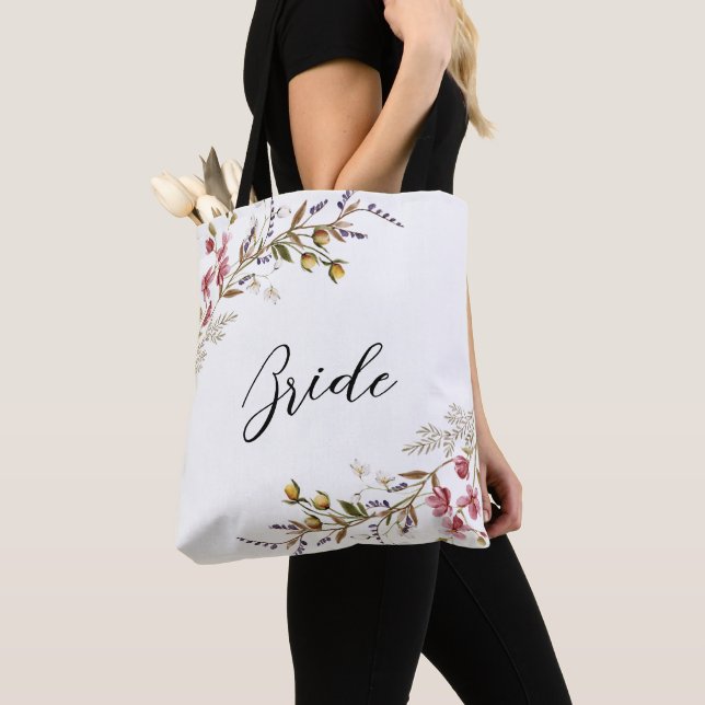 Tote Bag Mariée élégante aux fleurs sauvages d'automne (De près)