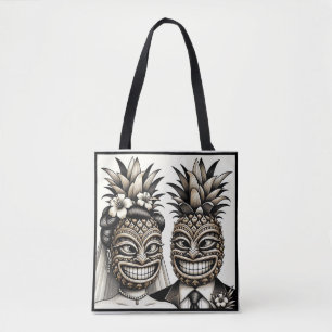 Tote Bag Mariée et marié Tête de Tiki d'ananas Aloha Mariag
