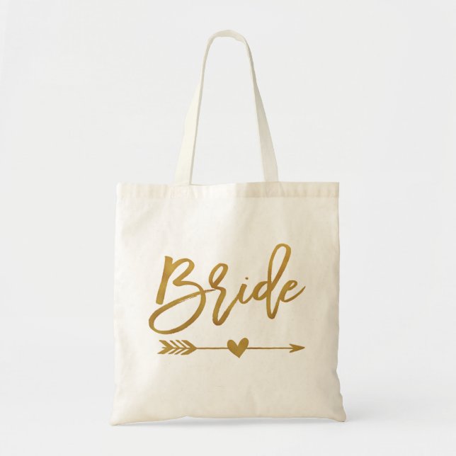Tote Bag Mariée faux papier doré avec étroite et cœur (Devant)