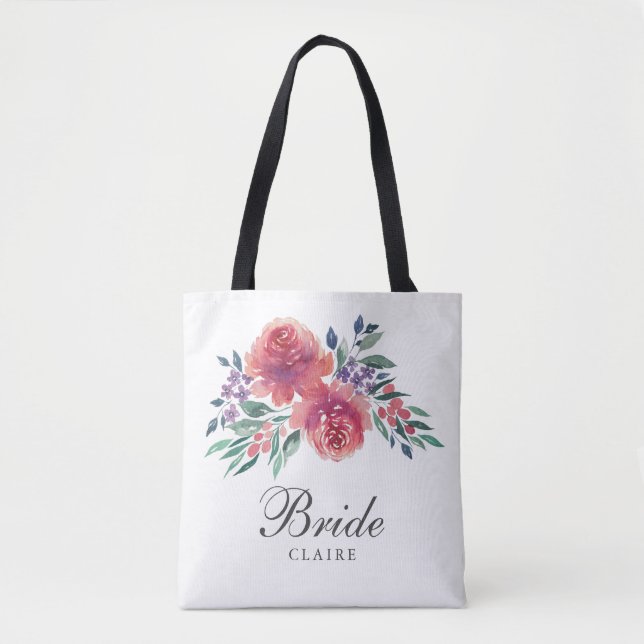 Tote Bag Mariée florale à l'aquarelle romantique (Devant)