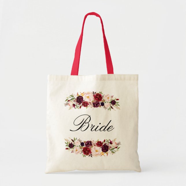 Tote Bag mariée florale bordeaux et rousse (Devant)