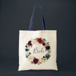 Tote Bag mariée florale de la marine bordeaux<br><div class="desc">design floral et texte</div>