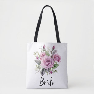 Tote Bag Mariée florale violette Rose  Mariage élégant