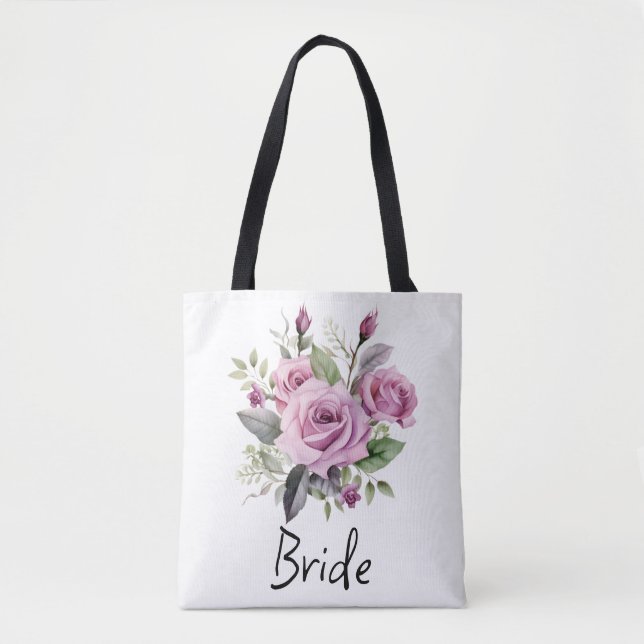Tote Bag Mariée florale violette Rose| Mariage élégant (Devant)