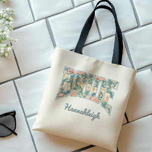 Tote Bag MARIÉE Lettre d'Université Bleu Floral Rétro