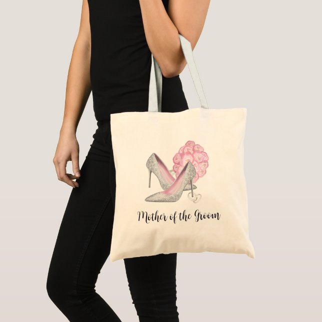 Tote Bag Mariée Mère Marié Chaussures Argent Roses Roses Ma (Devant (produit))