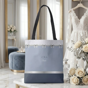 Tote Bag Mariée Moderne Luxueux Mariage Bleu Poussiéreux