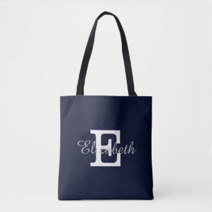 Tote Bag Mariée monogramme bleu et blanc de la marine