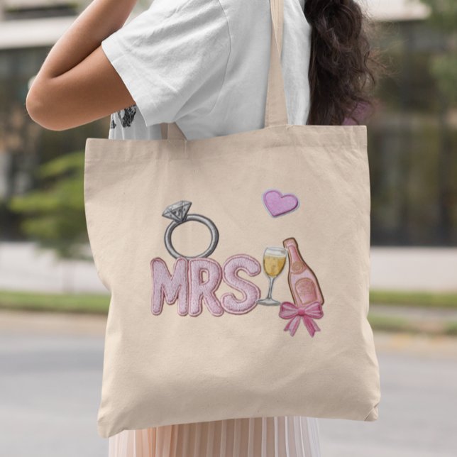 Tote Bag Mariée MRS Faux Patch Champagne brodé (Créateur téléchargé)