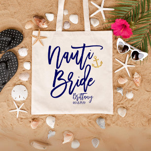 Tote Bag Mariée Nauti Drôle Bleu Calligraphie Moderne