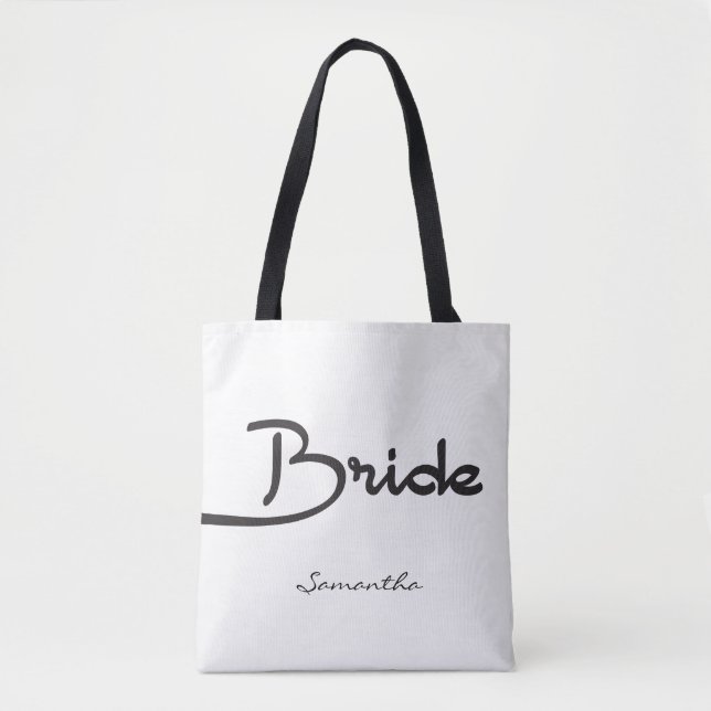 Tote Bag Mariée, nom personnalisé, script (Devant)