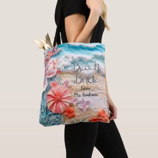 Tote Bag Mariée plage mariée fête de mariée océan bleu pers