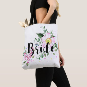 Tote Bag Mariée Rose Floral Aquarelle Mariage Enterrement d
